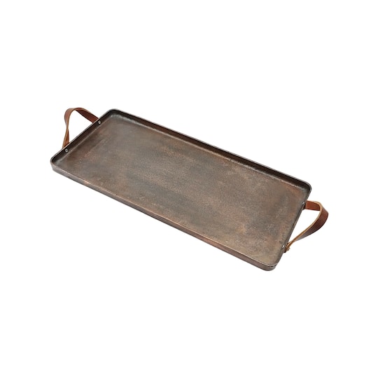18" x 12" Metal Tray with Leather Handles by Ashland®